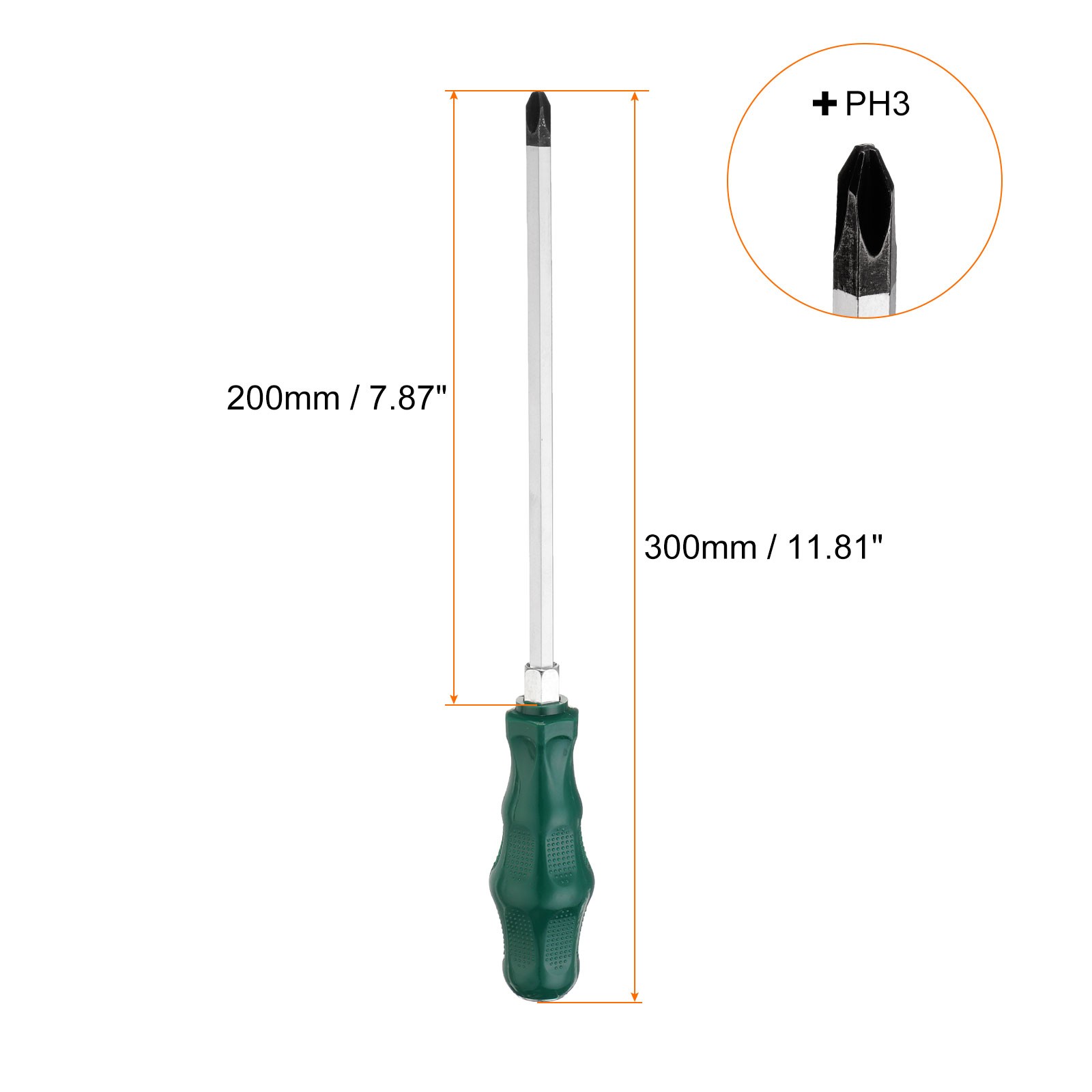 PH3 Phillips Screwdriver #3 11.8″ Magnetic Demolition CR-V Green