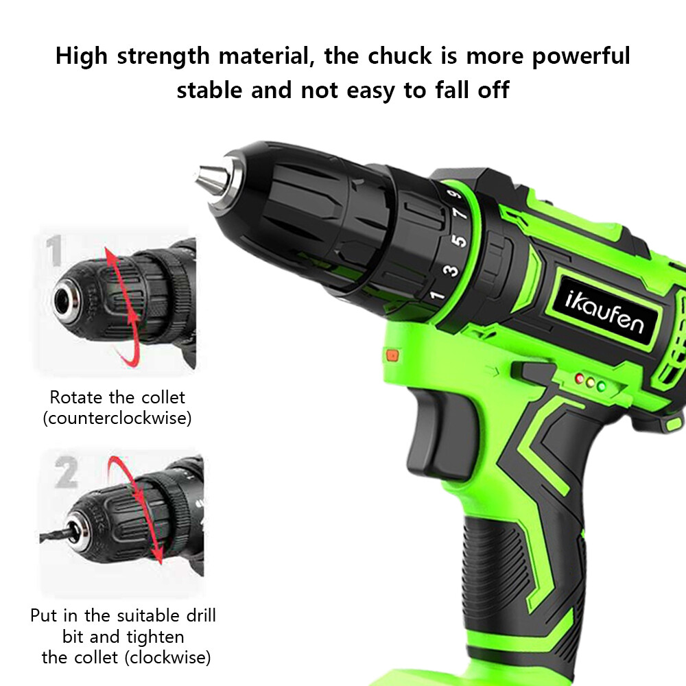 Electric Drill Cordless Fast Screwdriver Set Power Tool W/2 Battery&Charger A09