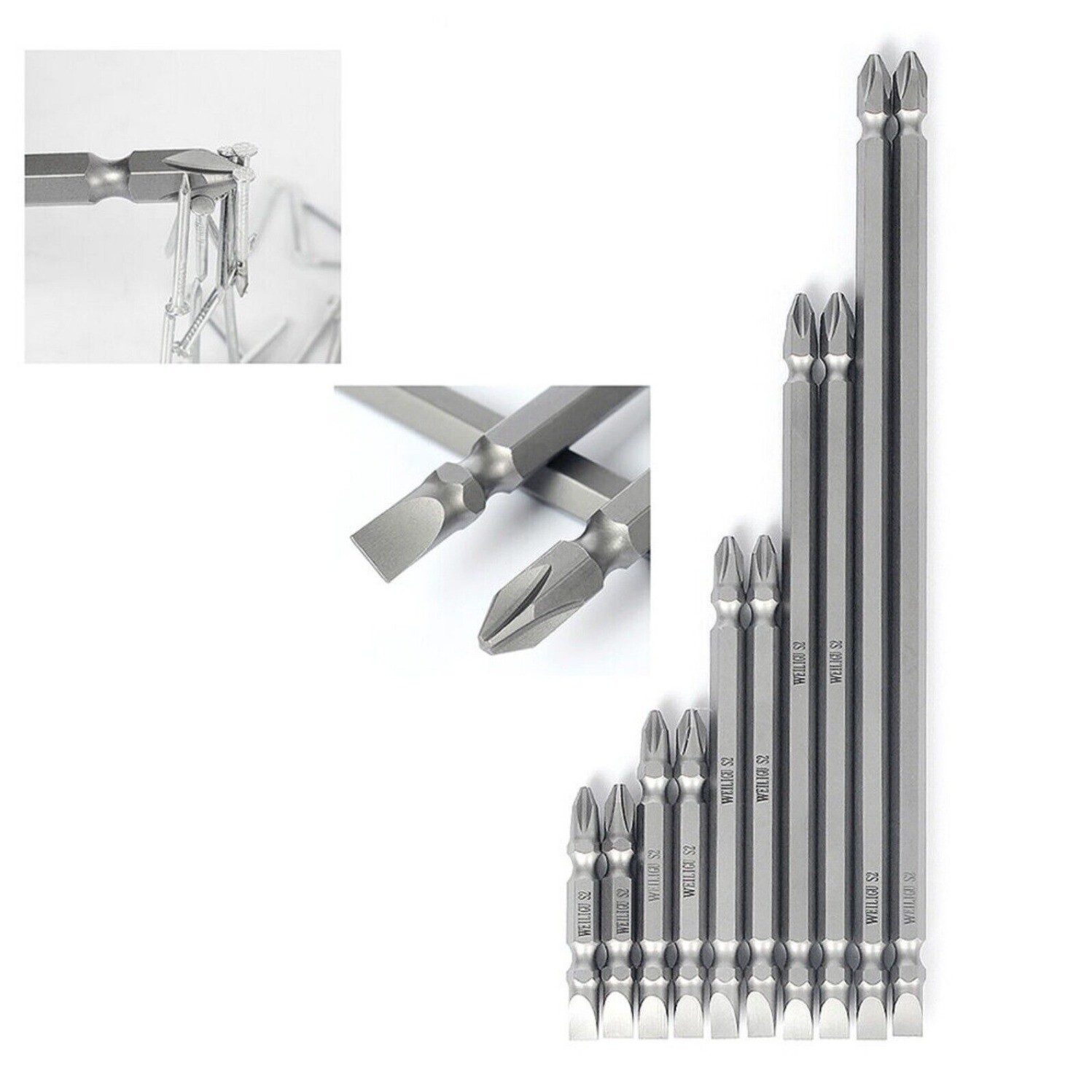 PH2 Magnetic Hex Shank Phillips Slotted Double End Bit Screwdriver Bits 6mm Tip