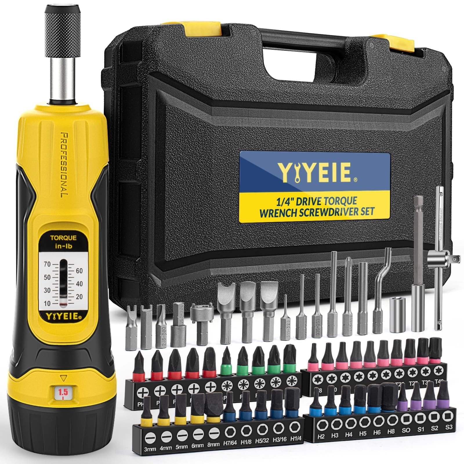 60Pcs Torque Screwdriver Set, Adjustable 10-70 In-lbs, S2 Bits, 1/4″ Drive Wrenc