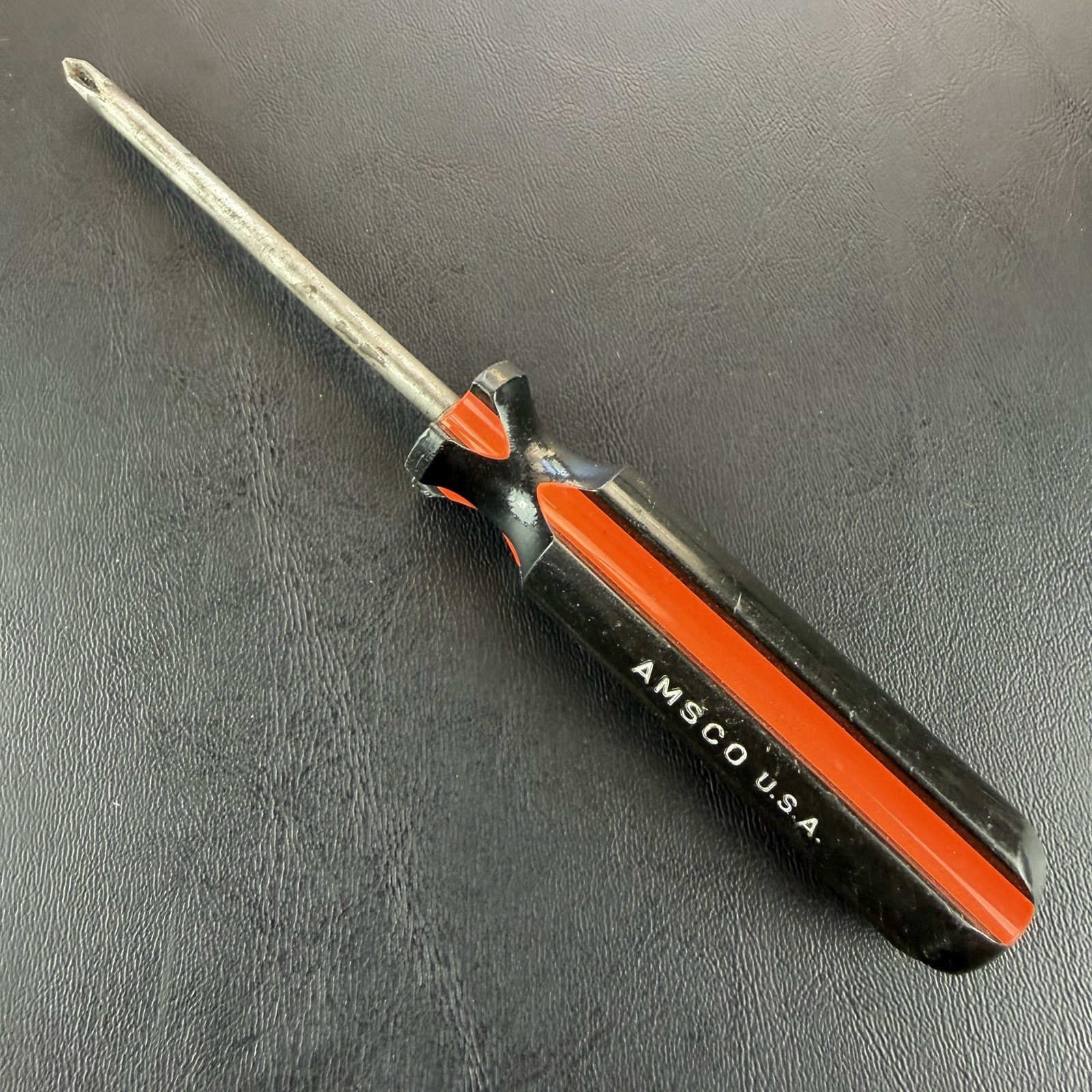 Vintage AMSCO USA Phillips Screwdriver 6.5″ #2 Black Orange Handle Made in USA