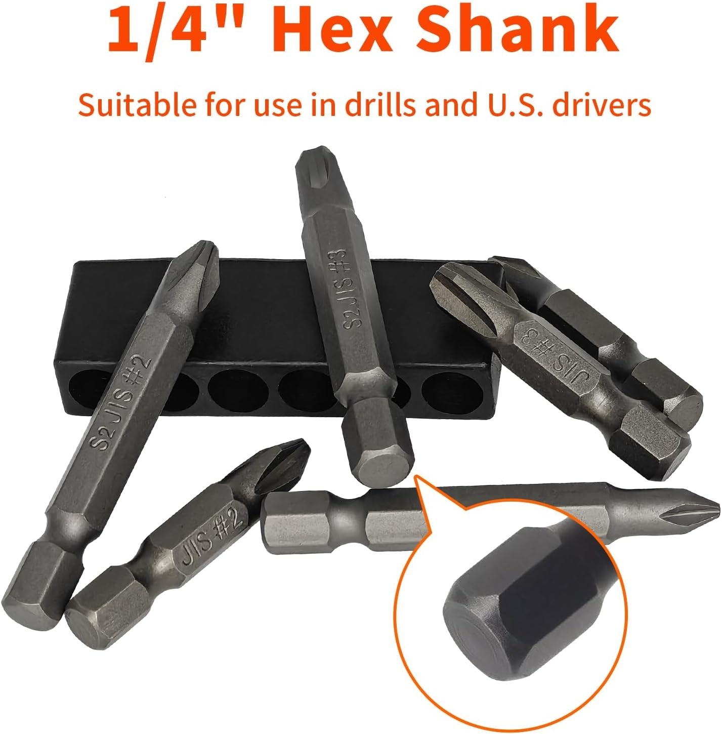 6Pcs JIS Impact Screwdriver Bit Set With Magnetic Tip S2 Alloy 1/4 Hex Shank