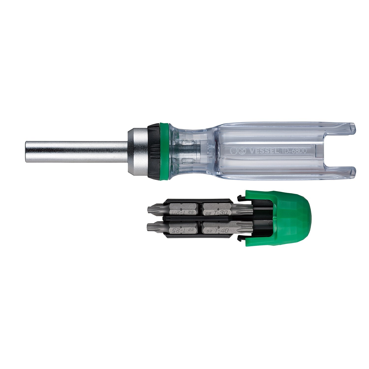 Vessel Tools TD6808TX CRYSTALINE Ratchet Screwdriver with Insert Bits, 8 Pc.