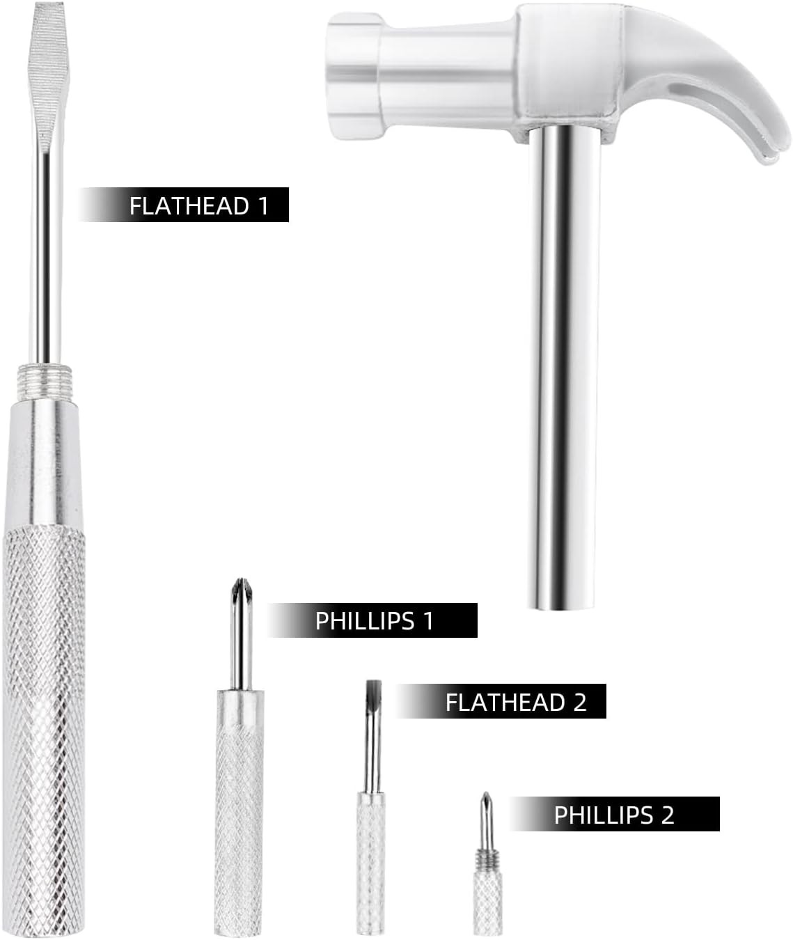 6 in 1 Silver Hammer & Screwdriver Tool Multitool Set Claw Hammer with Anti-Slip