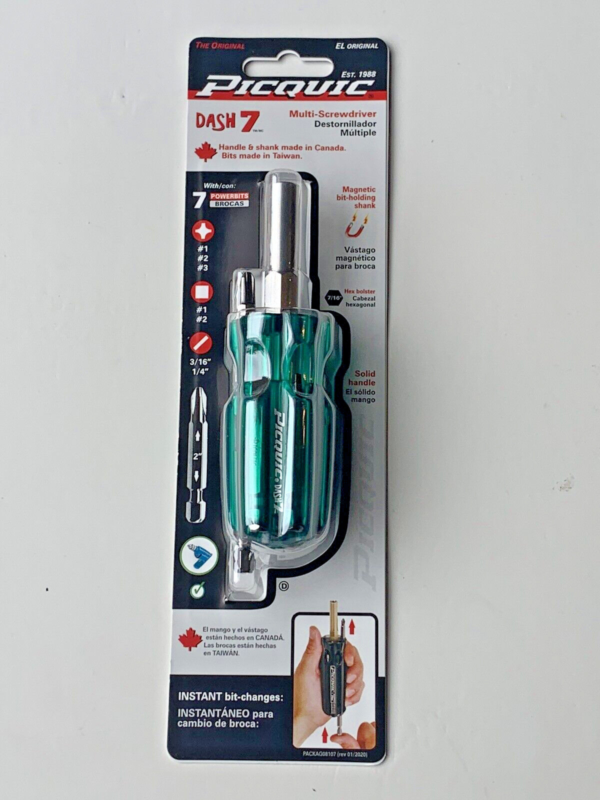 PICQUIC DASH 7 Screwdriver – Multi Bit with 7 Hex Powerbits – Emerald Green