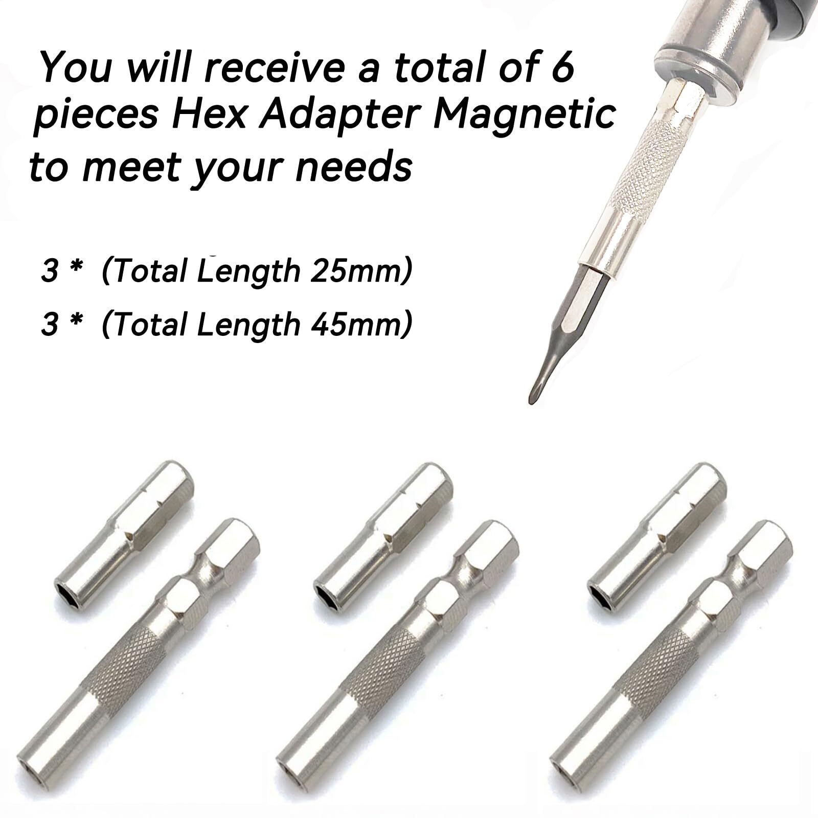 1/4 to 4mm Bit Adapter, Hex Screw Driver Bit Adapter Magnetic,6.35mm Outside