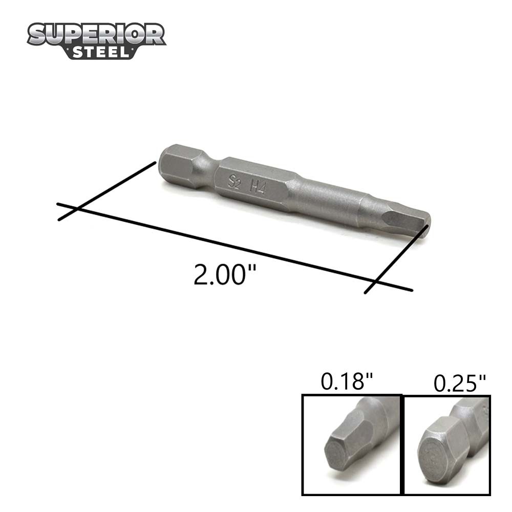 BH204-10PK Single End Hexagonal Screwdriver Bits – 2 Inch Long – 4mm Hex – 10