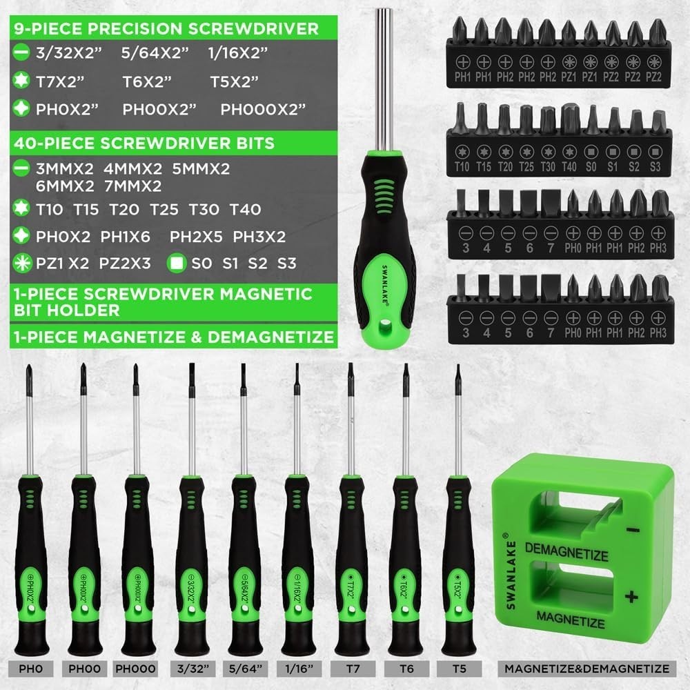 SWANLAKE 86PCS Magnetic Screwdriver Set,Includes Slotted/Phillips/Torx Mini P…
