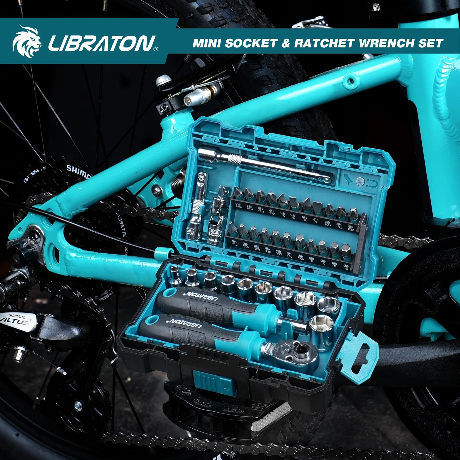 LIBRATON 1/4″ Drive Mini Socket & Ratchet Wrench Set Blue With Silver Accents