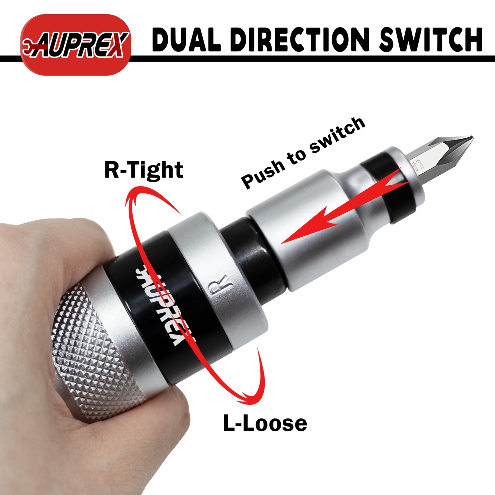 AUPREX Manual Impact Screwdriver, 1/2” Reversible Hand Silver&black