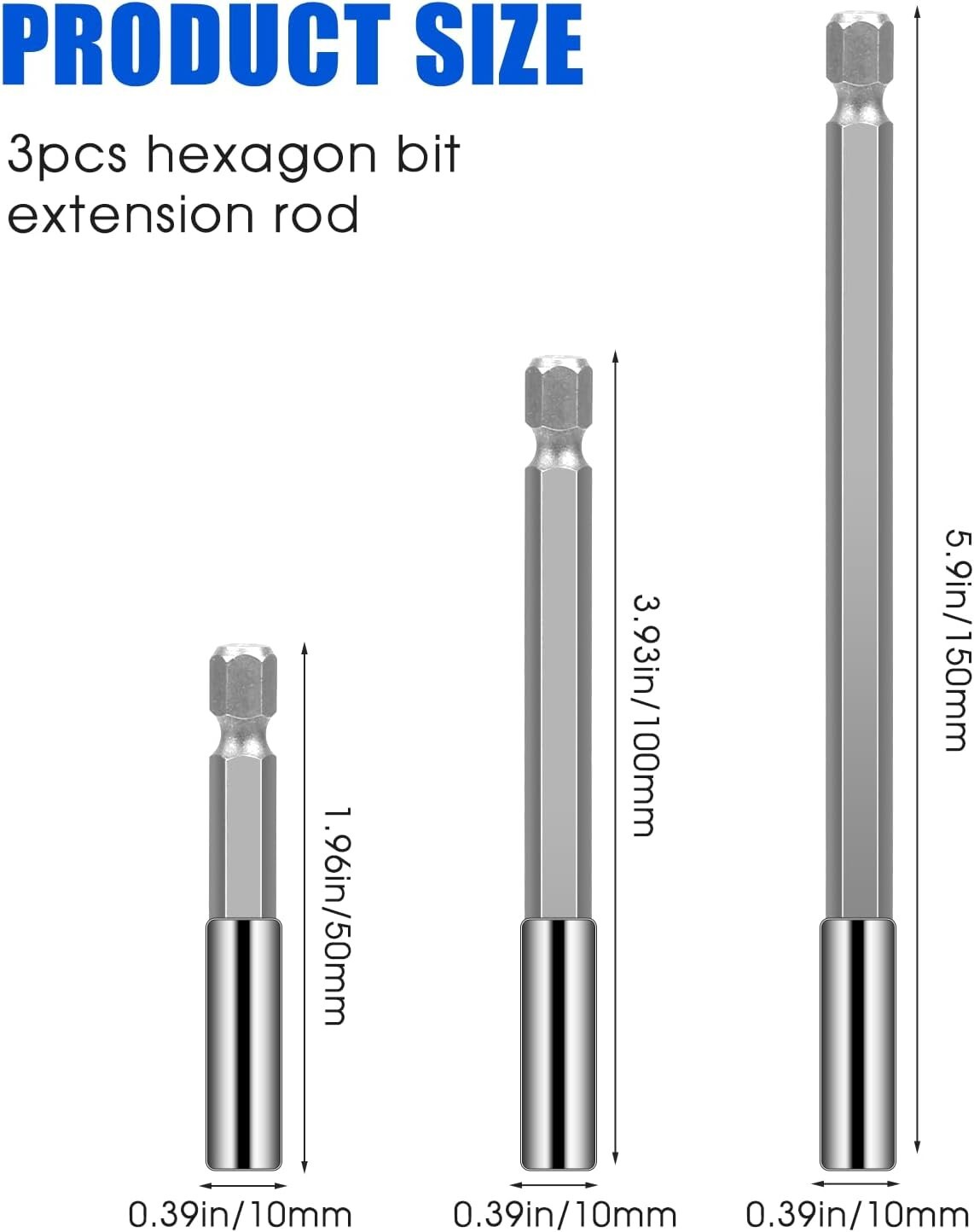 3 extensiones magnéticas para brocas de 1/4″ con vástago hexagonal y puntas de