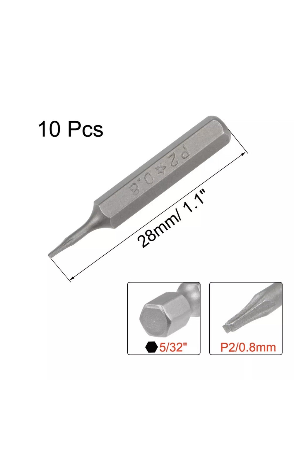10 Pcs Screwdriver Bits 5/32 Inch Hex 4mm Shank Star-Shape P2/0.8mm Set PL1 Lot