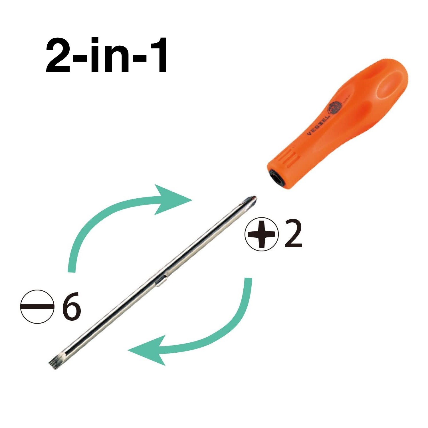 Vessel Reversible Double End Screwdriver 2 in 1 Flat Phillips TD-410 JAPAN