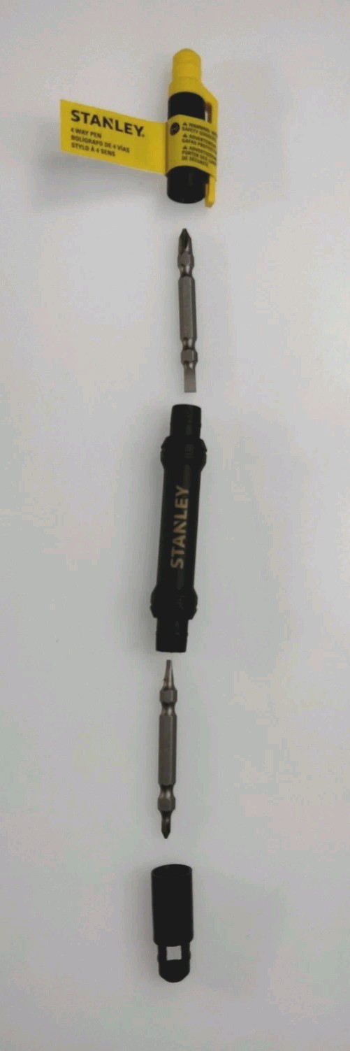 Mini 4-Way Pen 5/32 in 1/8 Flathead Phillips Head Screwdriver Small Black Yellow
