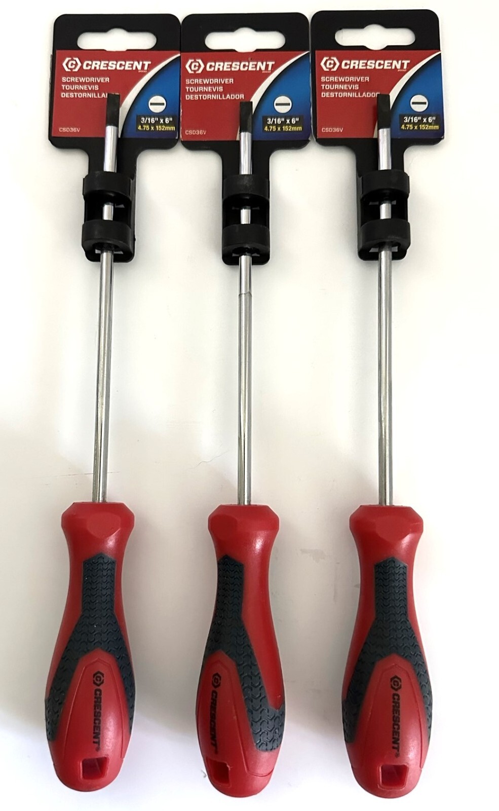 3 PC LOT CRESCENT SCREWDRIVERS 3/16″ x 6″ SLOTTED FLAT SLOT CSD36V APEX TOOL