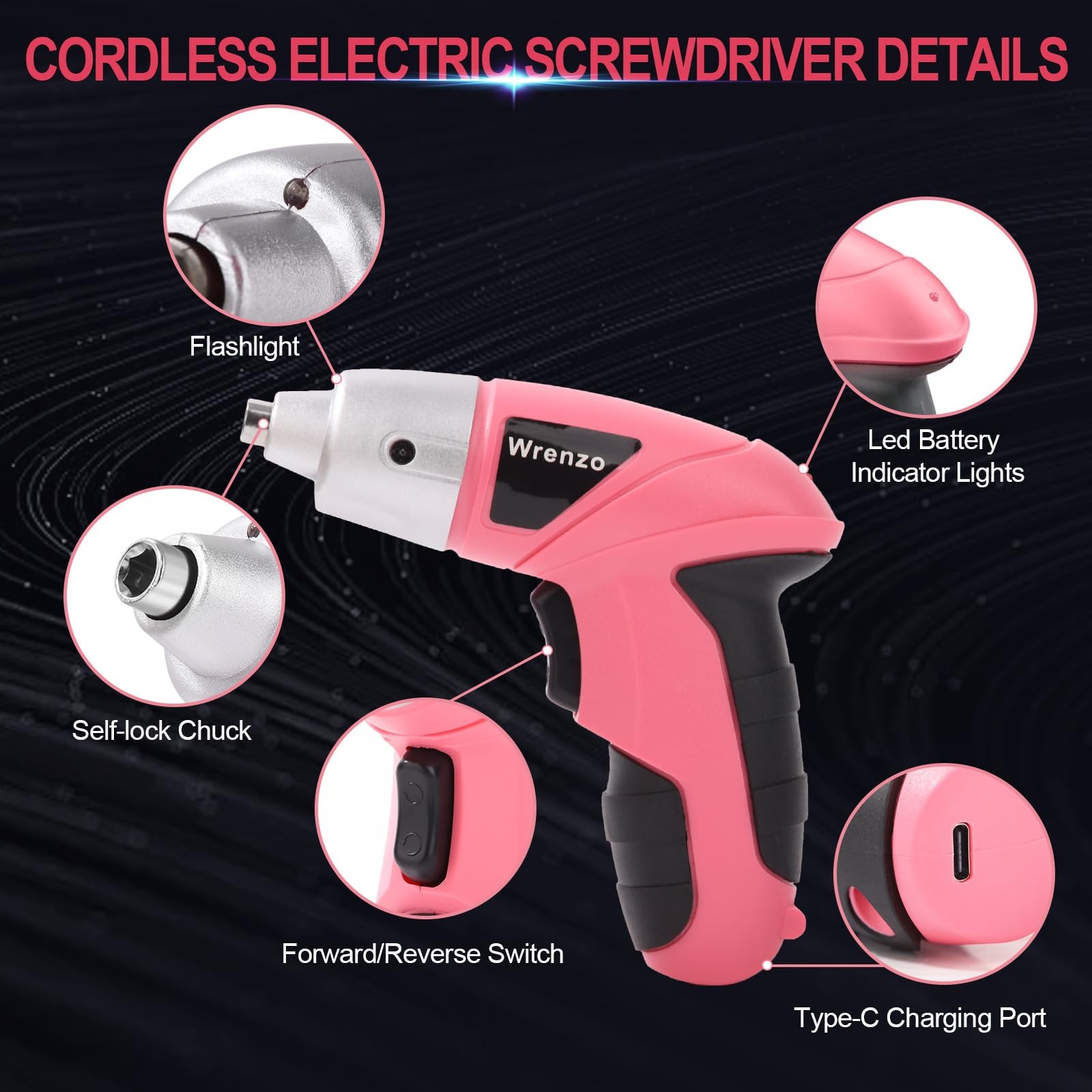 Electric Screwdriver 28pc 3.6V Pink USB Small Power Screwdriver Set. Cordless…