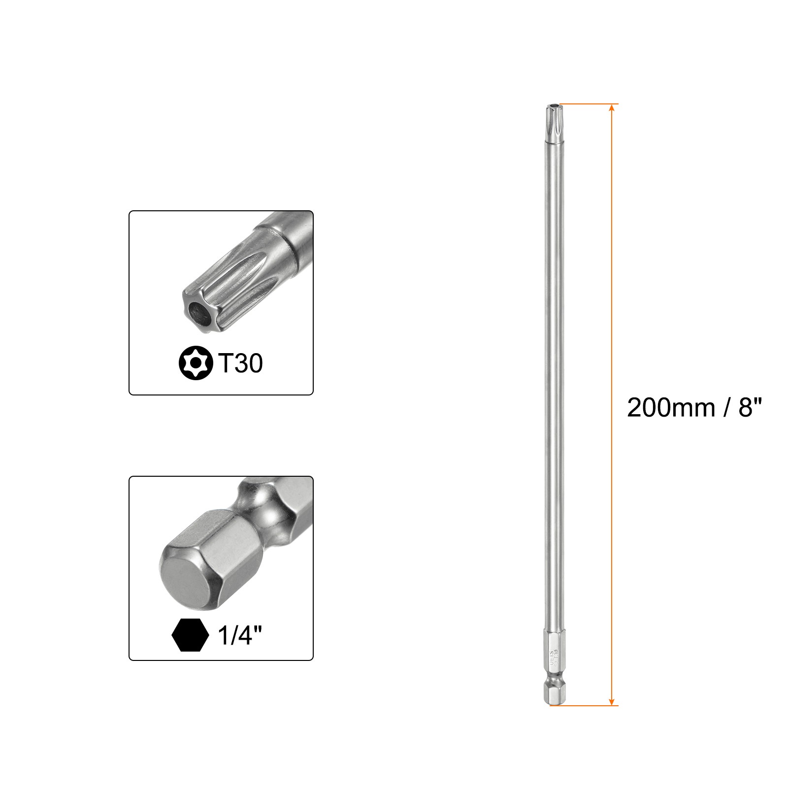 T30 Security Torx Bit 1/4″ Hex Shank 8″ Long Tamper Resistant Star Bits