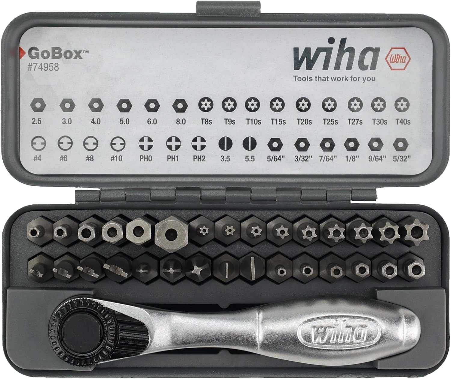 Wiha 74984 32 Piece GoBox Standard Bit Set with Mini One Size, Multicolor