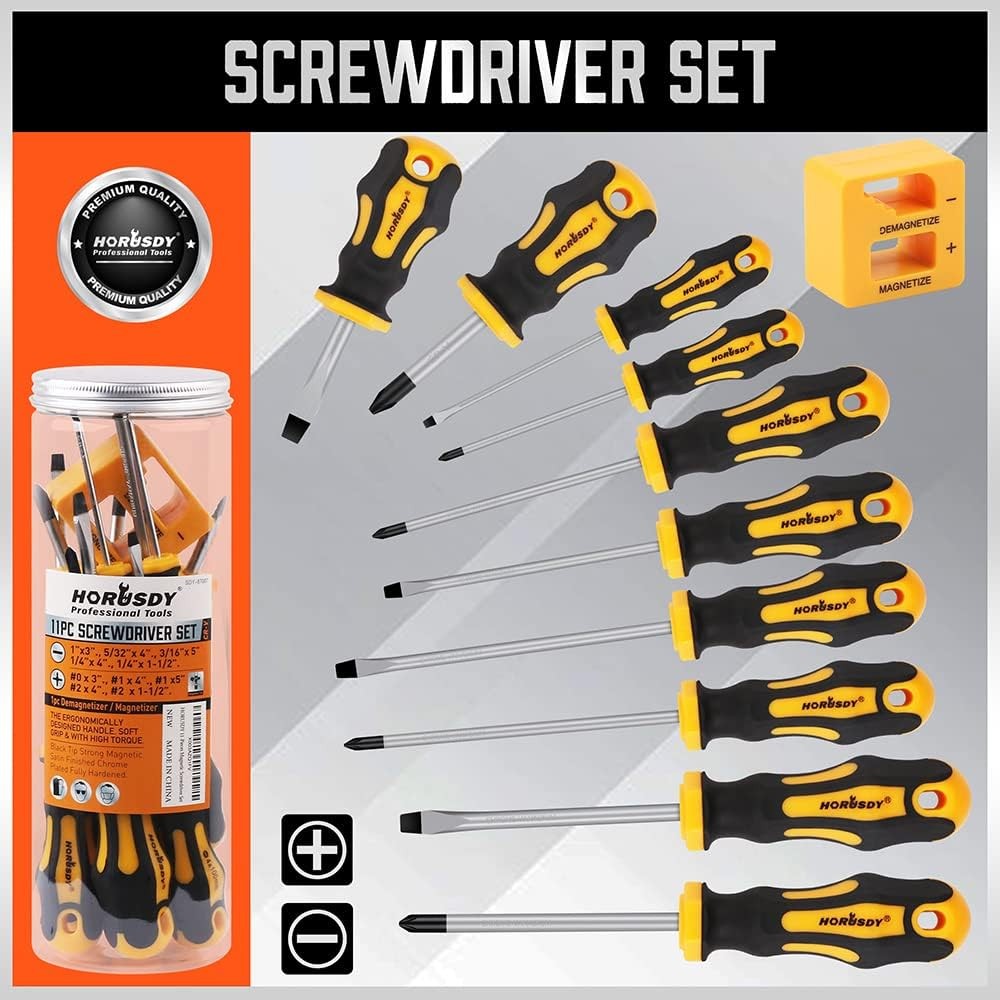 HORUSDY 11-Pieces Magnetic Screw driver, Magnetic 5 Phillips and 5 Flat Head Tip