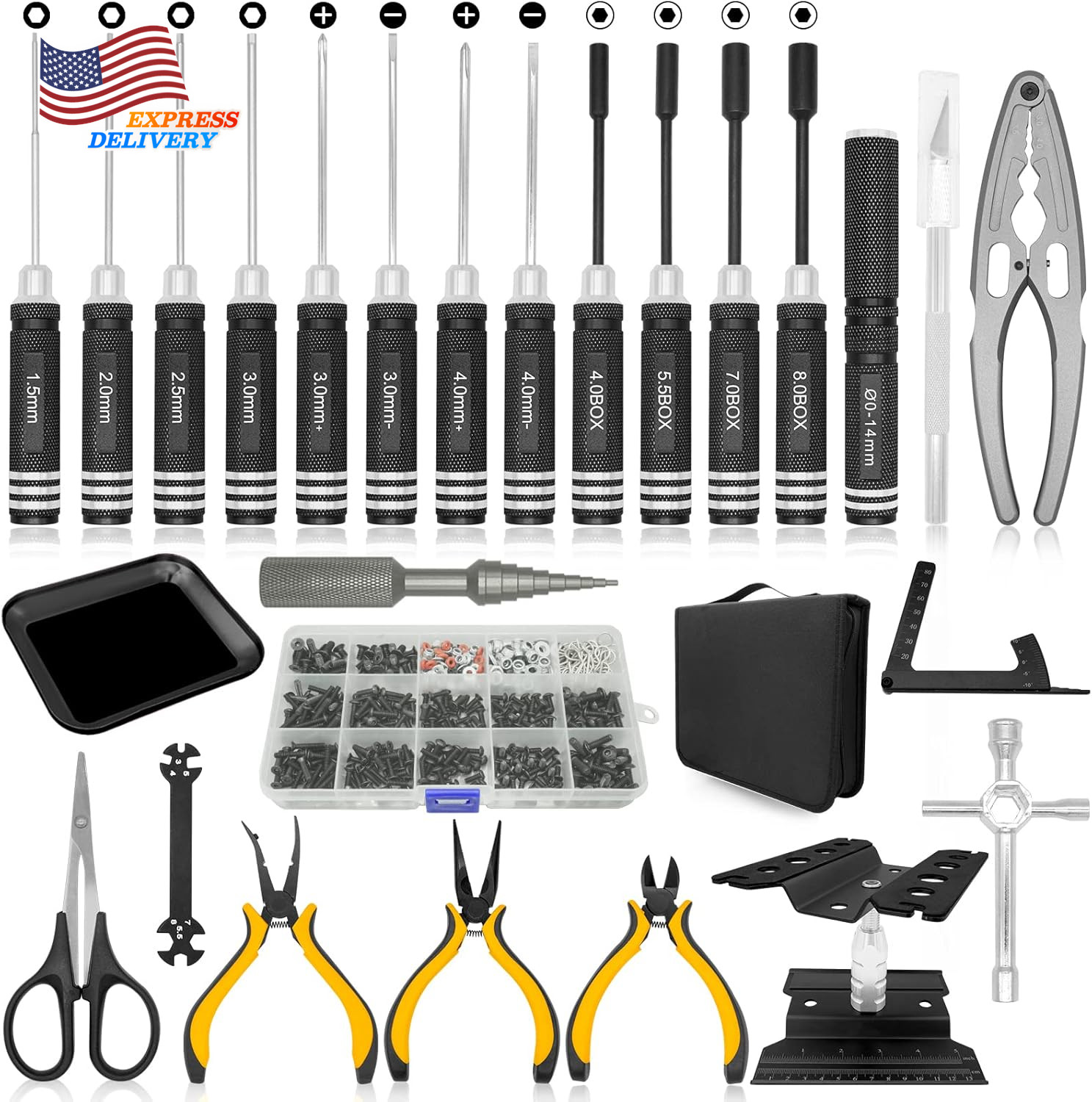 OGRC Tool Kit – Screwdriver Set (Flat, Phillips, Hex) RC Work Stand, 522PCS Scre