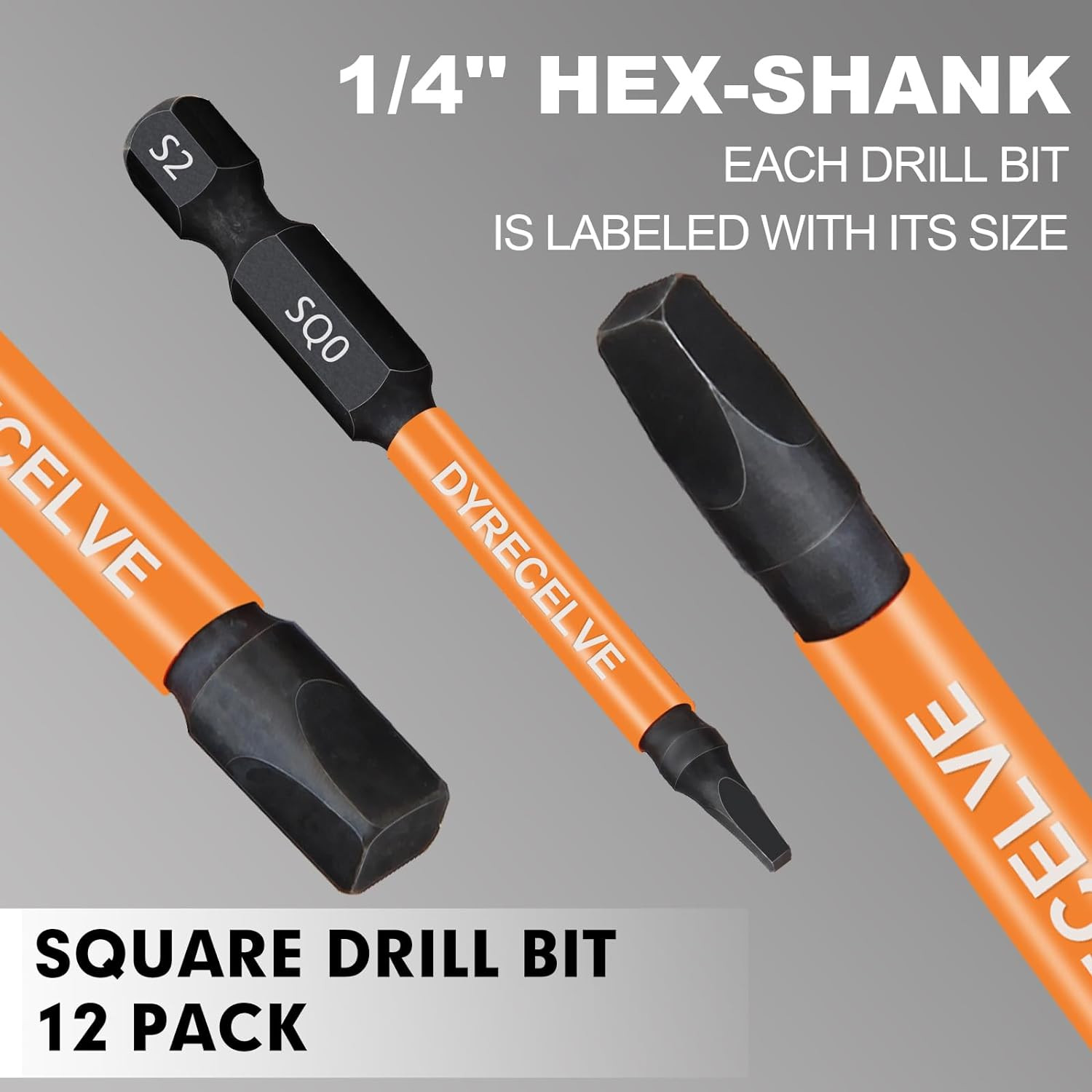 12-Pack Square Drive Bit Set, Magnetic Impact Screwdriver Bits | S2 Steel 1/4″ H