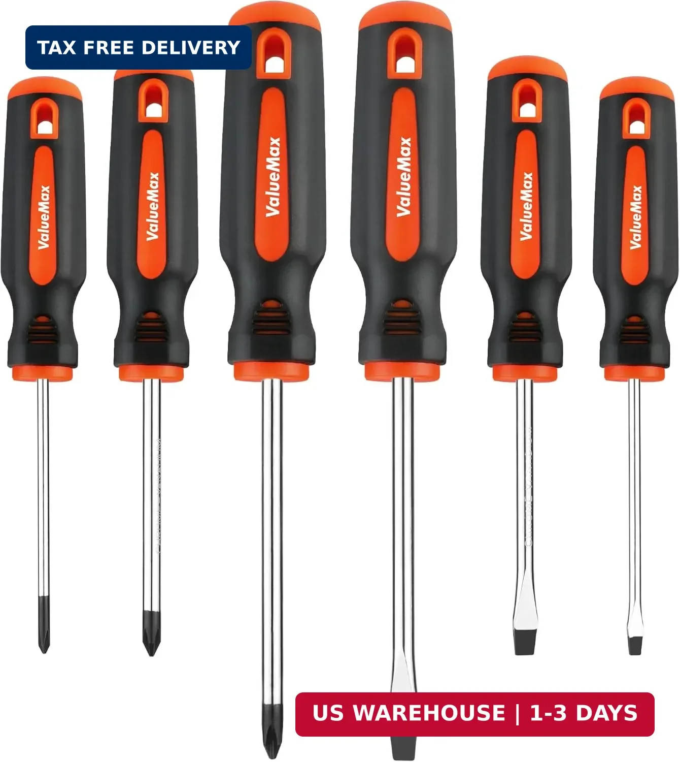 ValueMax 6-Piece Magnetic Screwdriver Set, 3 Phillips and 3 Flat Tip Screwdriver