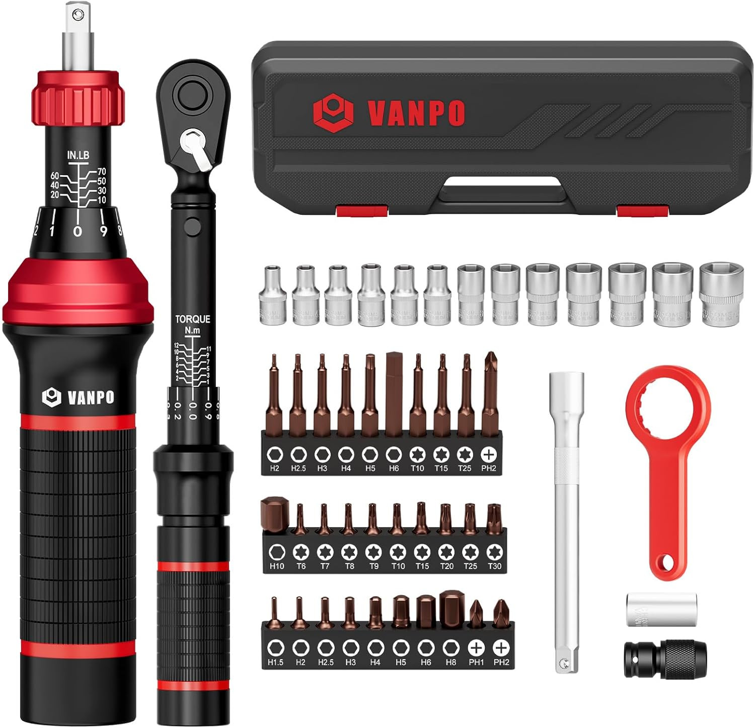 Torque Screwdriver Set 10-70 In.Lb, 48Pcs 1/4″ Drive Torque Screwdriver S2 Bits