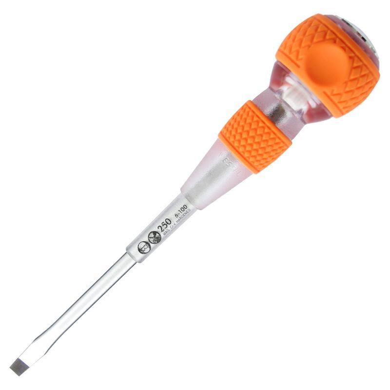 Vessel Tools 250S6100 Tang-Thru Screwdriver w/Ceramic Ball, Slotted 6 x 100 mm