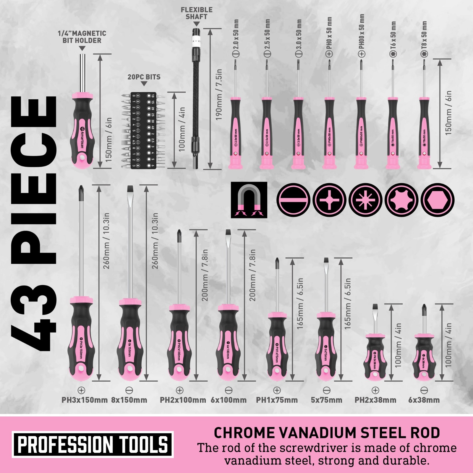 Amartisan Magnetic 43-in-1 Set Premium 6150 Chromium Vanadium Steel Screwdriver