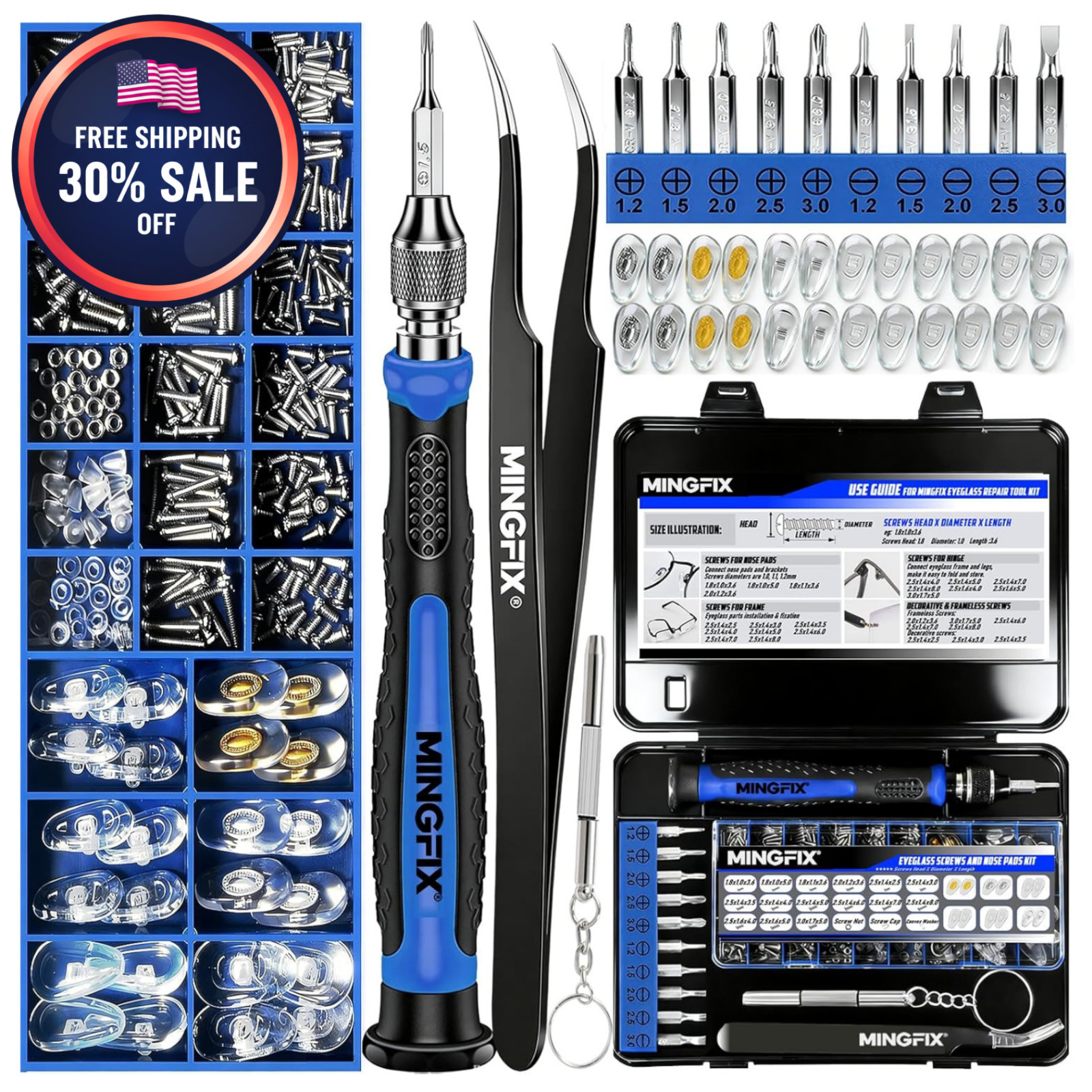 Magnetic Eyeglass Repair Kit Screws Nose Pads Precision Screwdriver Tool Set Cas