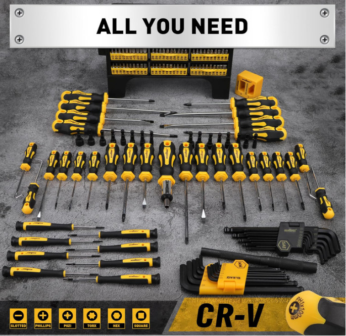 140-Piece Magnetic Screwdriver Set with Hex Keys, Precision Driver & Magnetizer