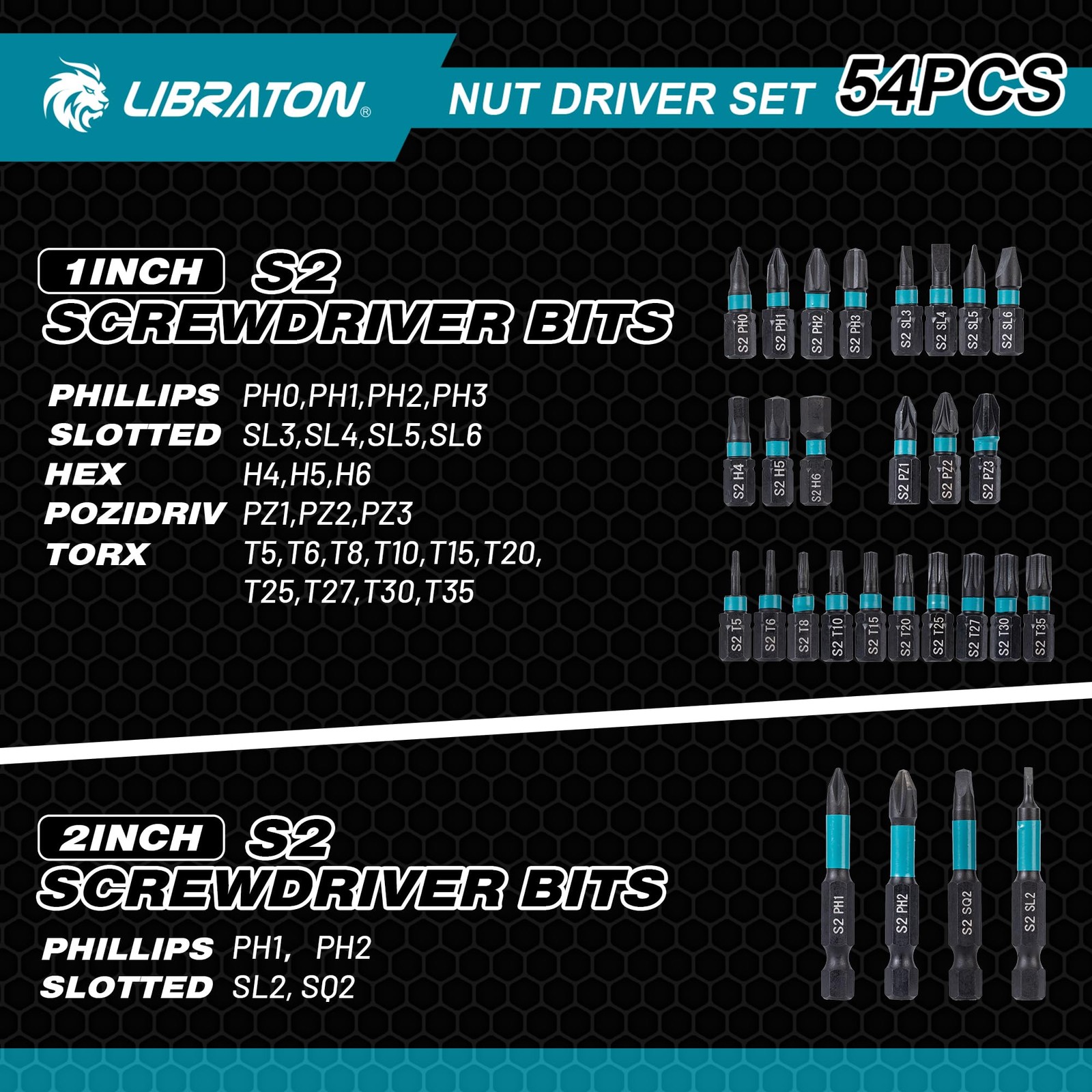 LIBRATON 54PCS Magnetic Nut Driver Set, Impact Drill Driver Bit 1/4, Metric …