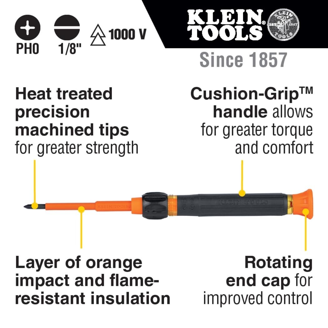 Klein Tools Insulated Precision Screwdriver Set 1000V Cushion Grip Black Orange