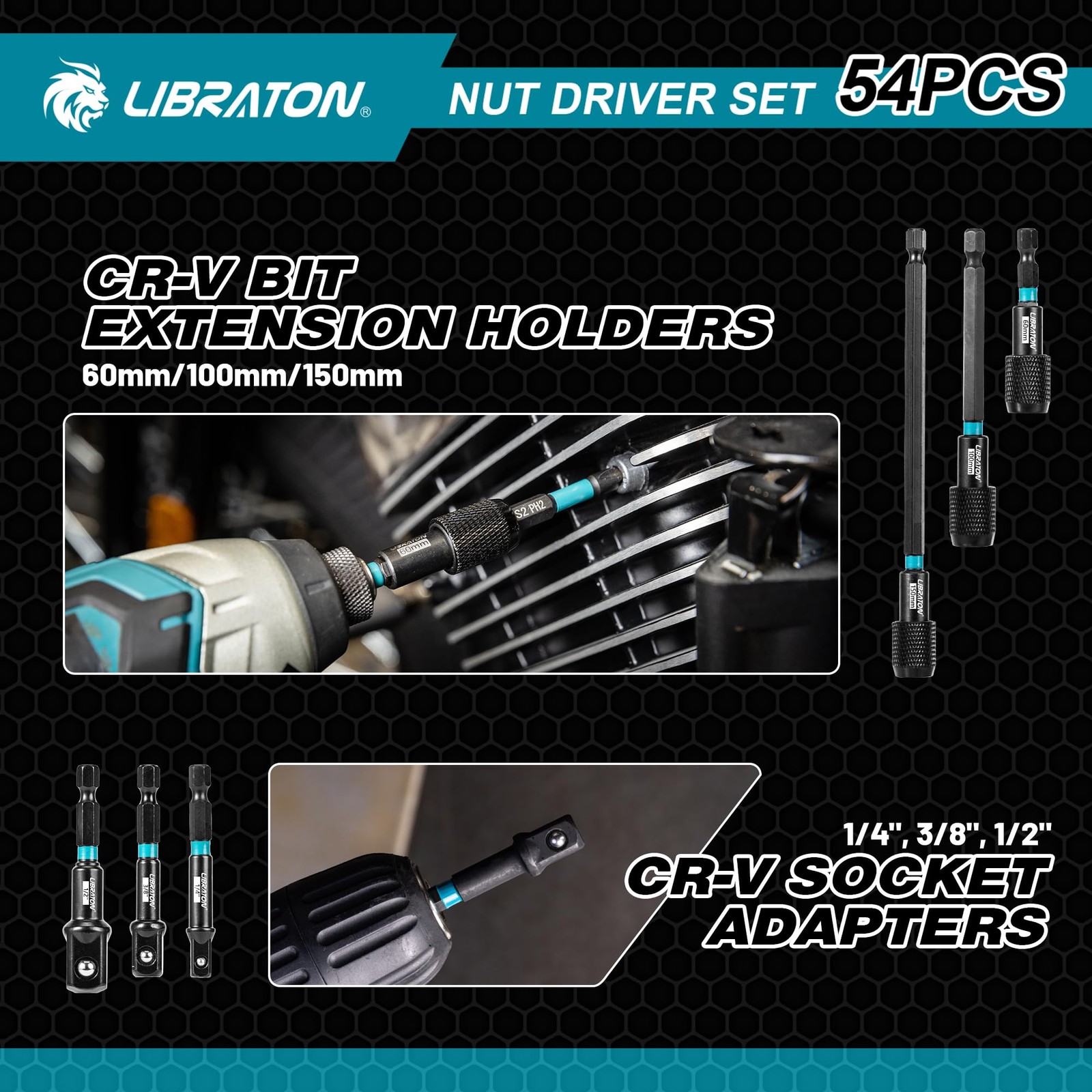 LIBRATON 54PCS Magnetic Nut Driver Set, Impact Drill Driver Bit 1/4, Metric …