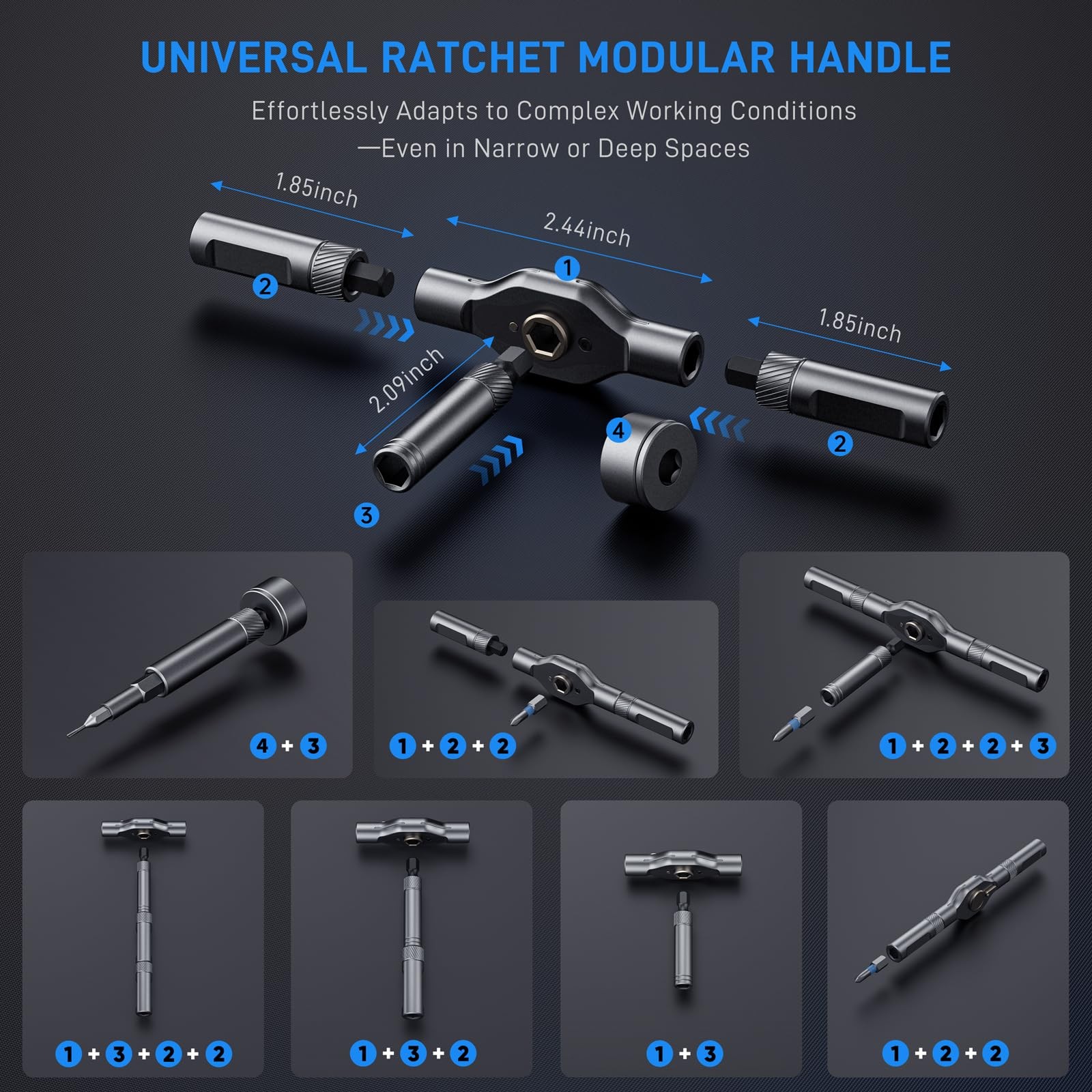 74 in 1 Magnetic Ratchet Screwdriver Set T Handle Tool Kit Repair Black
