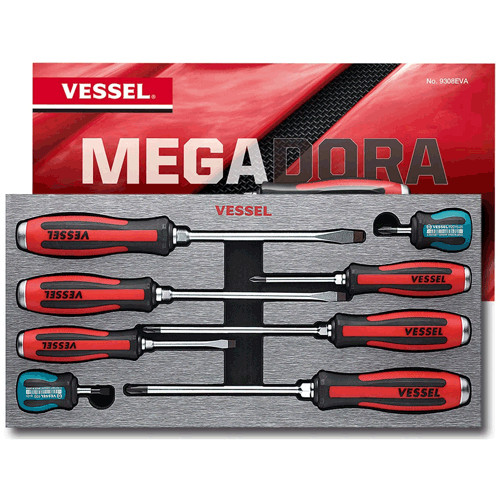 Vessel 9308EVA 8 piece Megadora JAWSFIT Tang-Thru Screwdriver Set