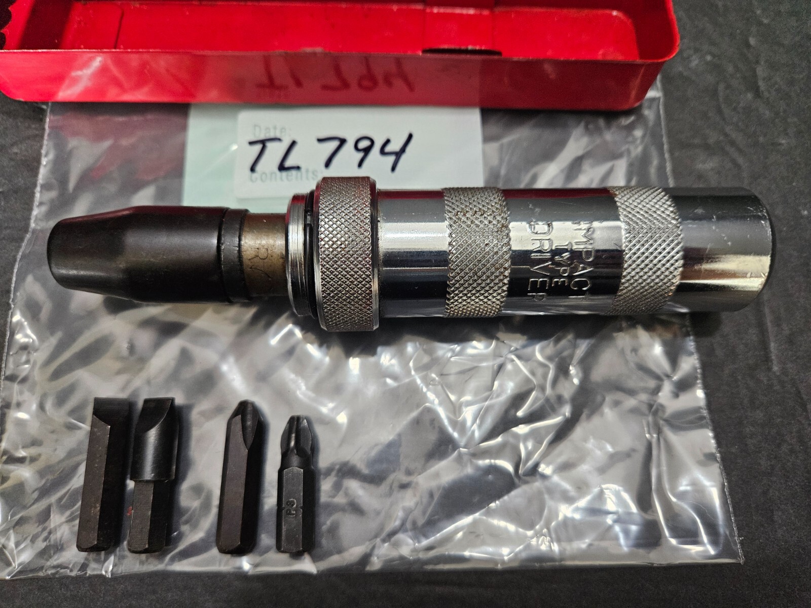 VINTAGE IMPACT DRIVER 4 BITS W/METAL CASE (TL794)