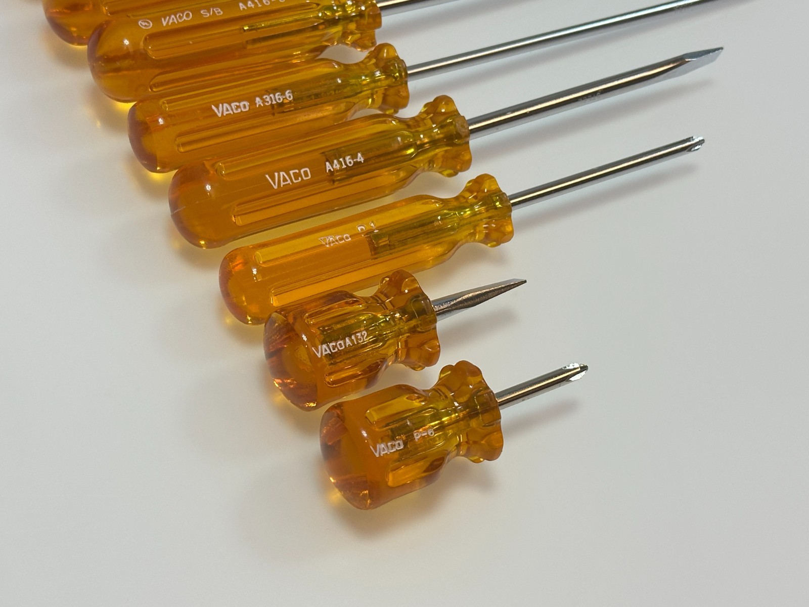 🇺🇸 VACO Tools USA 8pc Flat & Phillips Screwdriver Set, Amber Hard Handle, NOS