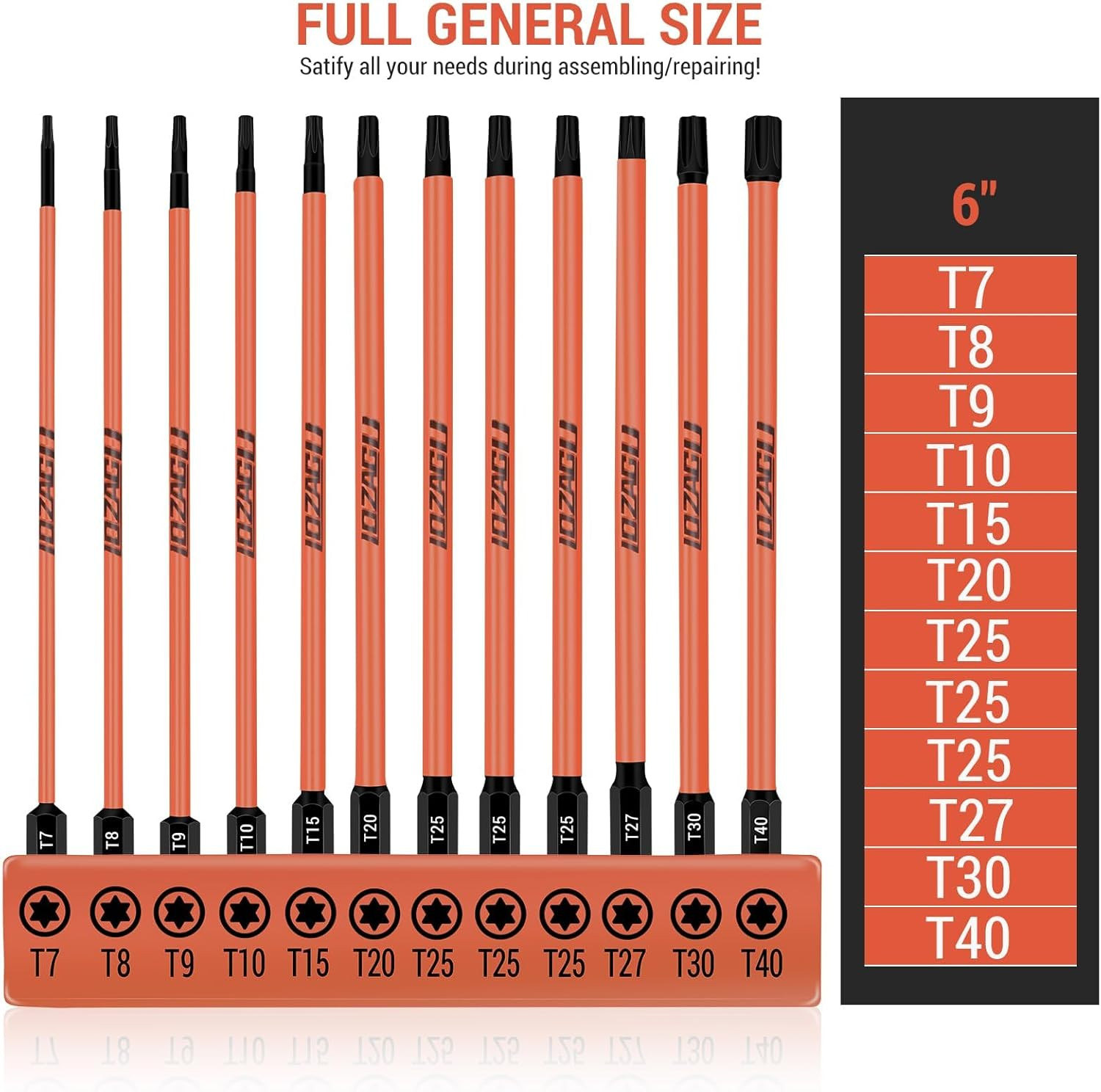 12Pcs Long Torx Bit Set 6-Inch (152mm), T7 to T40, Magnetic Security Tamper Proo