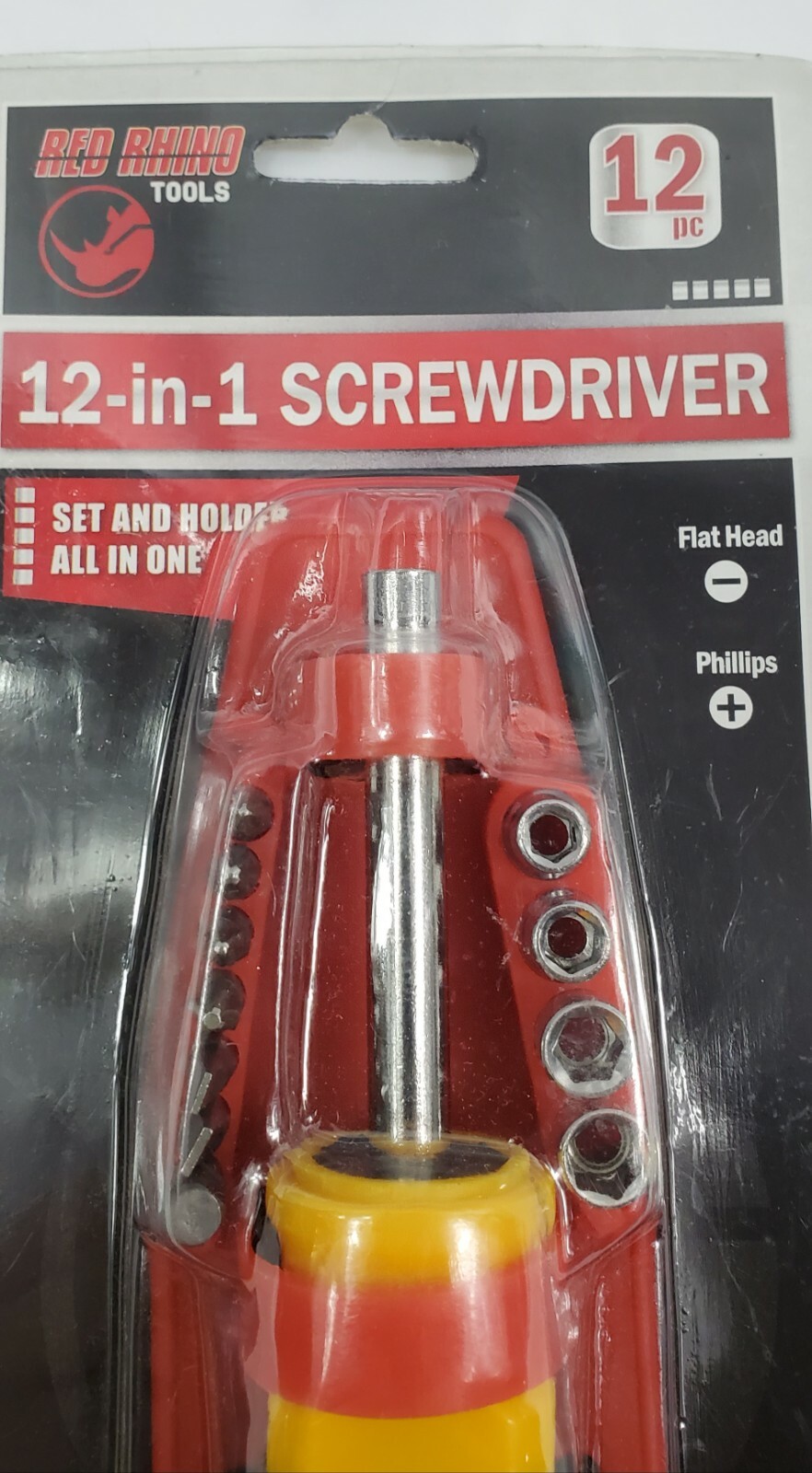 Screwdriver Set 12 in 1 Red Rhino & Holder Flat Head Philips & Socket