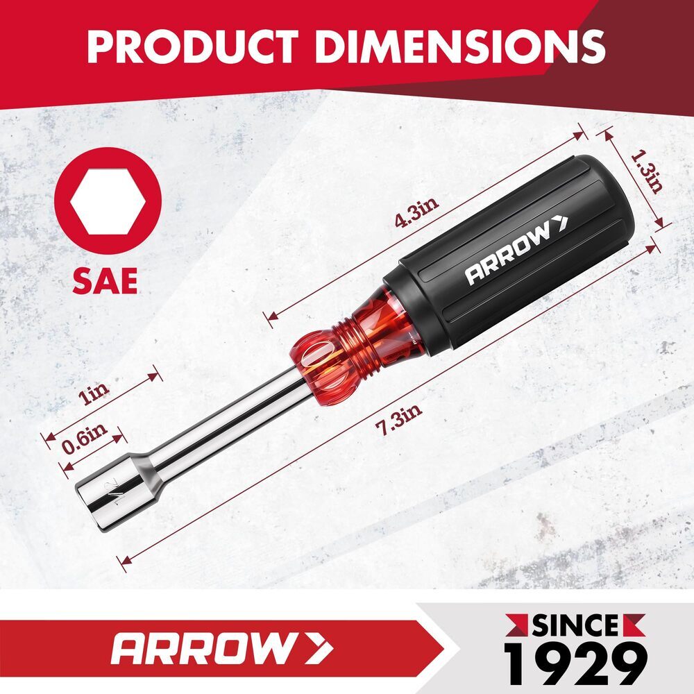 ARROW 7 PCS SAE Nut Drivers Set with Non-Slip Grip Cr-V Steel for Tightening New