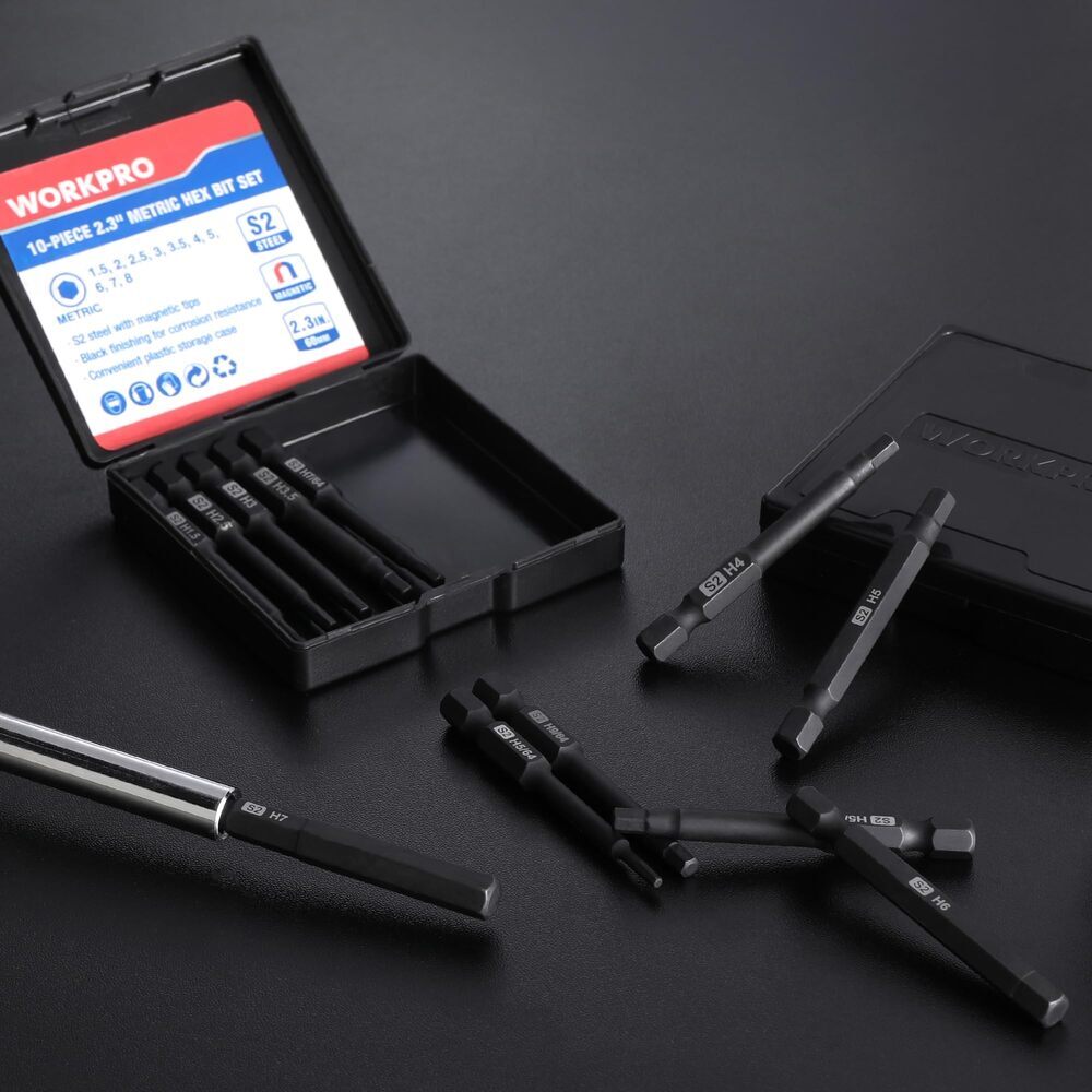 WORKPRO 20pcs Hex Head Allen Wrench Drill Bit Set CNC Machined S2 Steel Magnetic