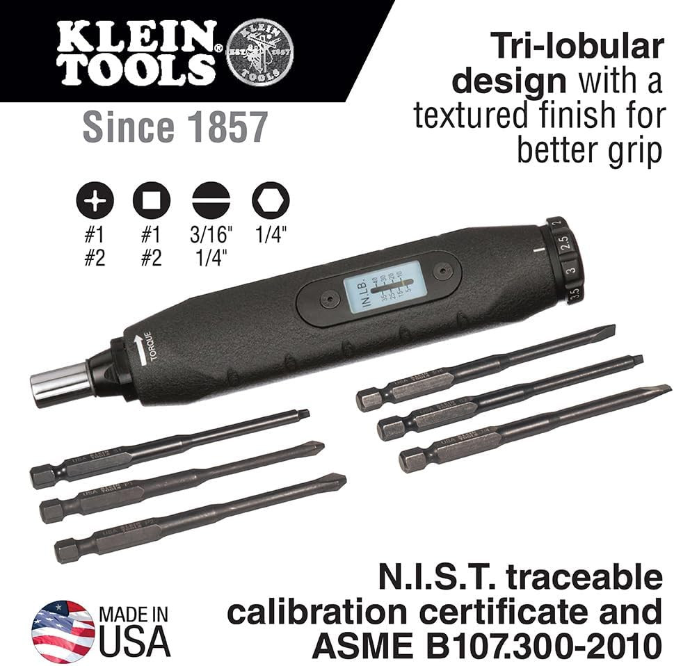 USA-Made 6-Piece Torque Screwdriver Set with Case & Various Bits