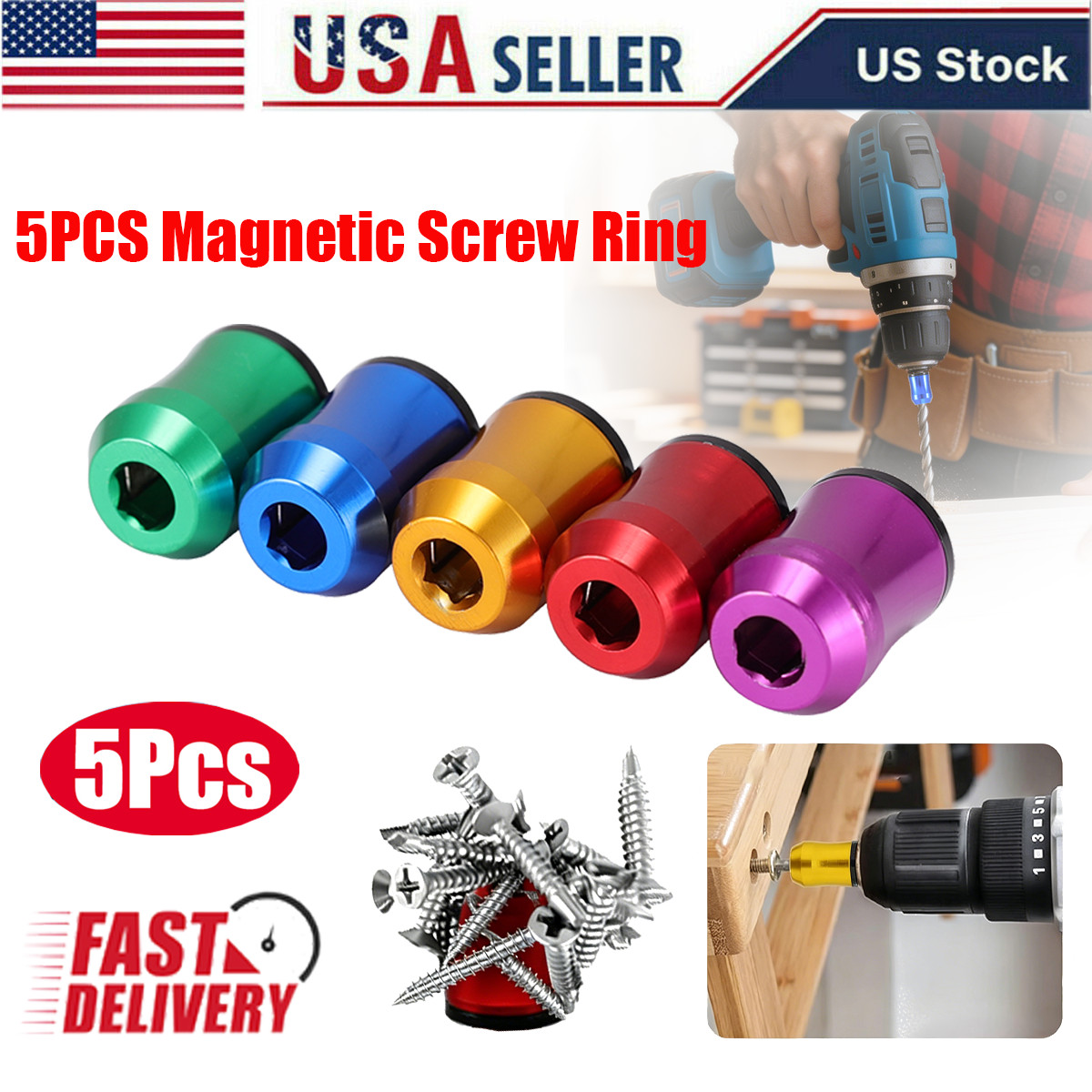 5/10/15/20PCS Magnetic Screw Ring 1/4″ Hex Strong Grip Anti-Slip for Drill Bits
