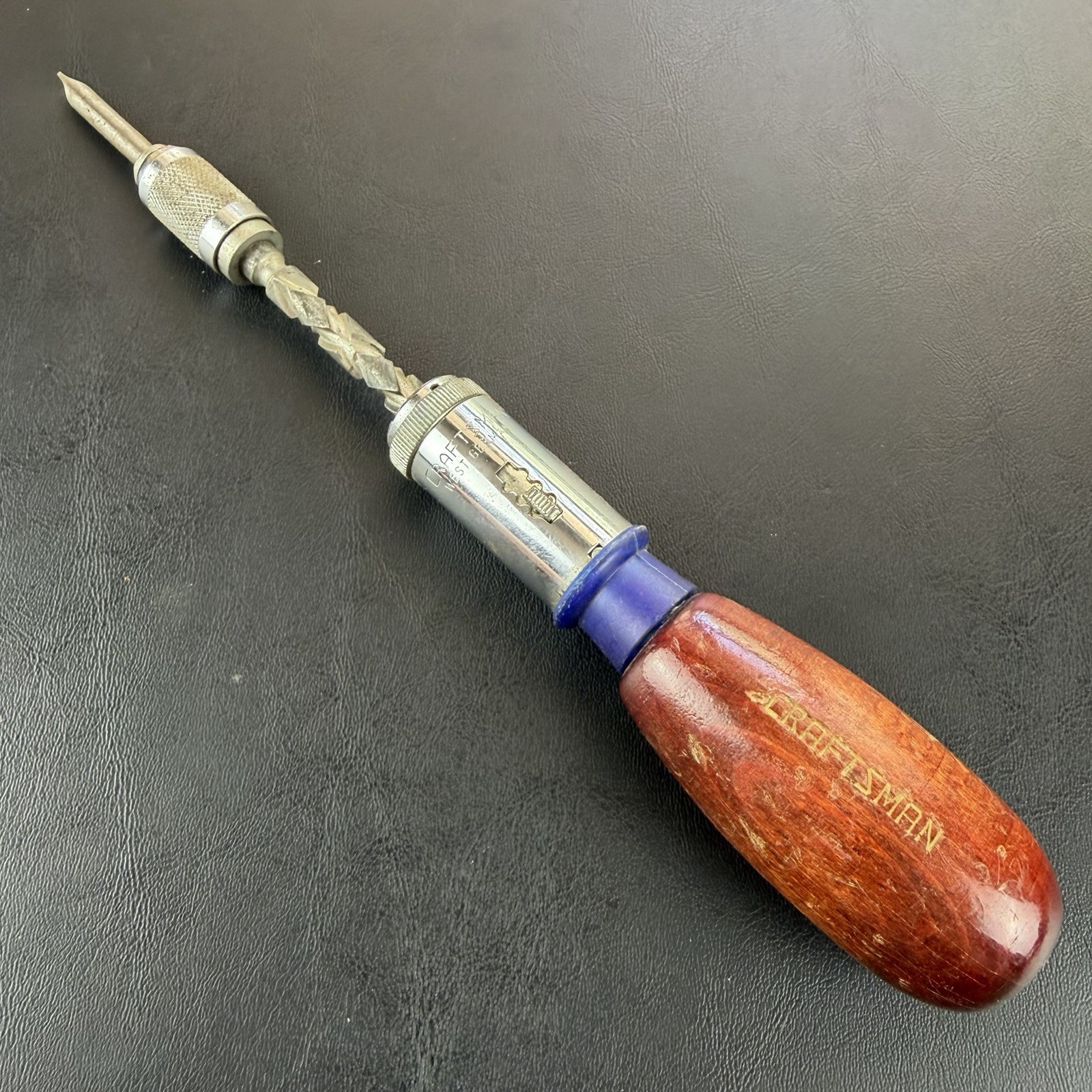 Vintage Craftsman West Germany Spiral Ratchet Push Screwdriver Works Wood Handle