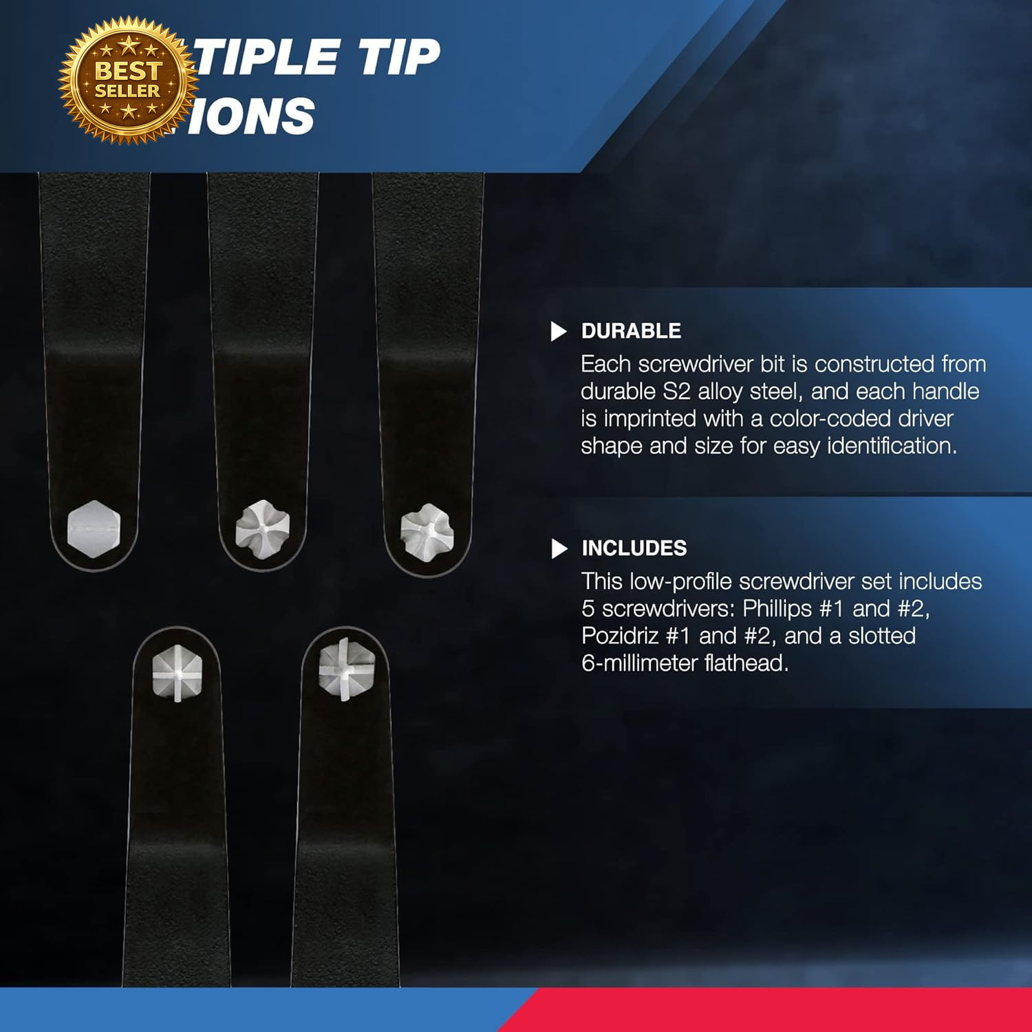 Offset Screwdriver Set 5PC Ultra Low Profile S2 Steel Tight Space Repair Kit