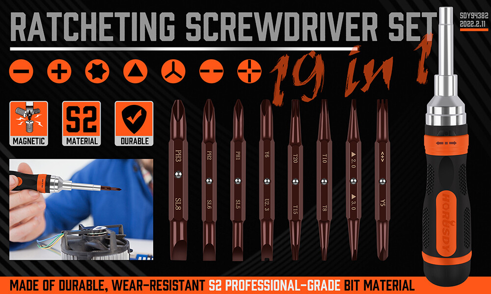 18in1 Ratchet Screwdriver Set Magnetic Security Bits Ball Lock Anti-Slip Handle
