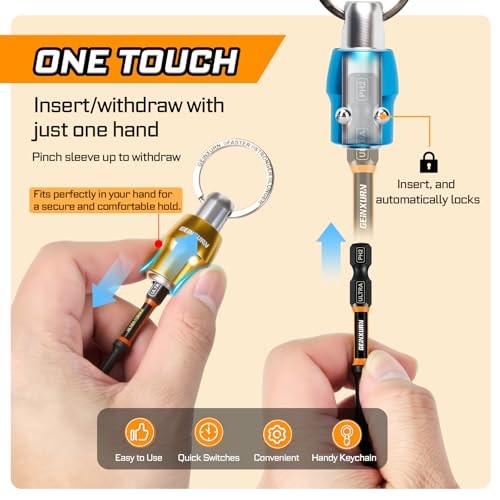 25Pcs Bit Holder Key Chain, 1/4″ Hex Shank One Handed Quick Change& 25pcs