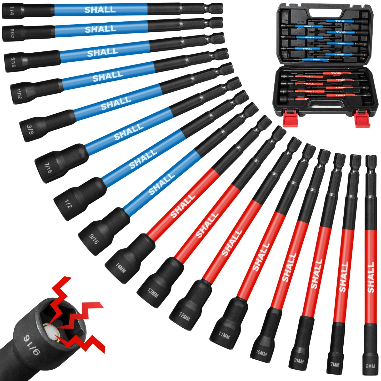 SHALL 16PCS Magnetic Nut Driver Set – 6″ Long Nut Driver Set for Impact Drill