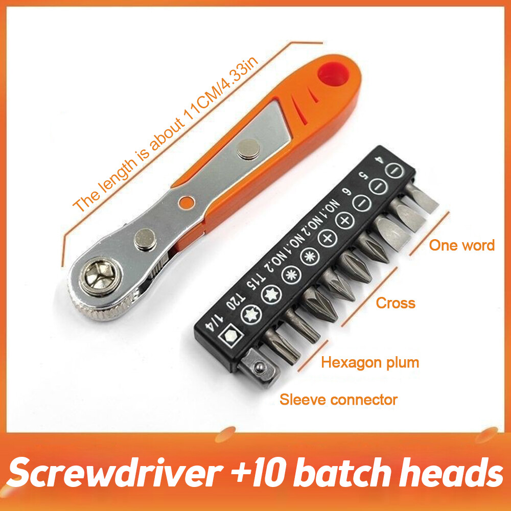 Ratcheting Right Angle Screwdriver Hex Drive 90 Degree Offset + 10pc Bits Set!